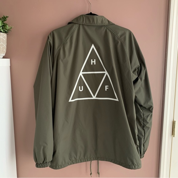 HUF triple triangle army green windbreaker jacket size medium - Picture 4 of 10